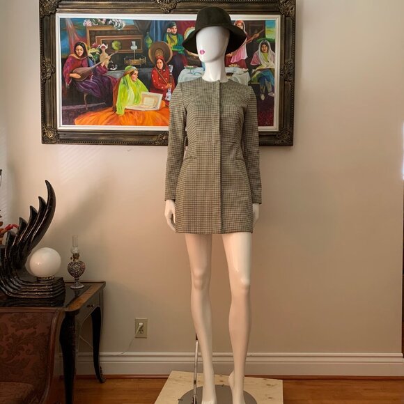 Zara NWOT Brown Black Houndstooth Frock Coat Dress - Picture 2 of 11